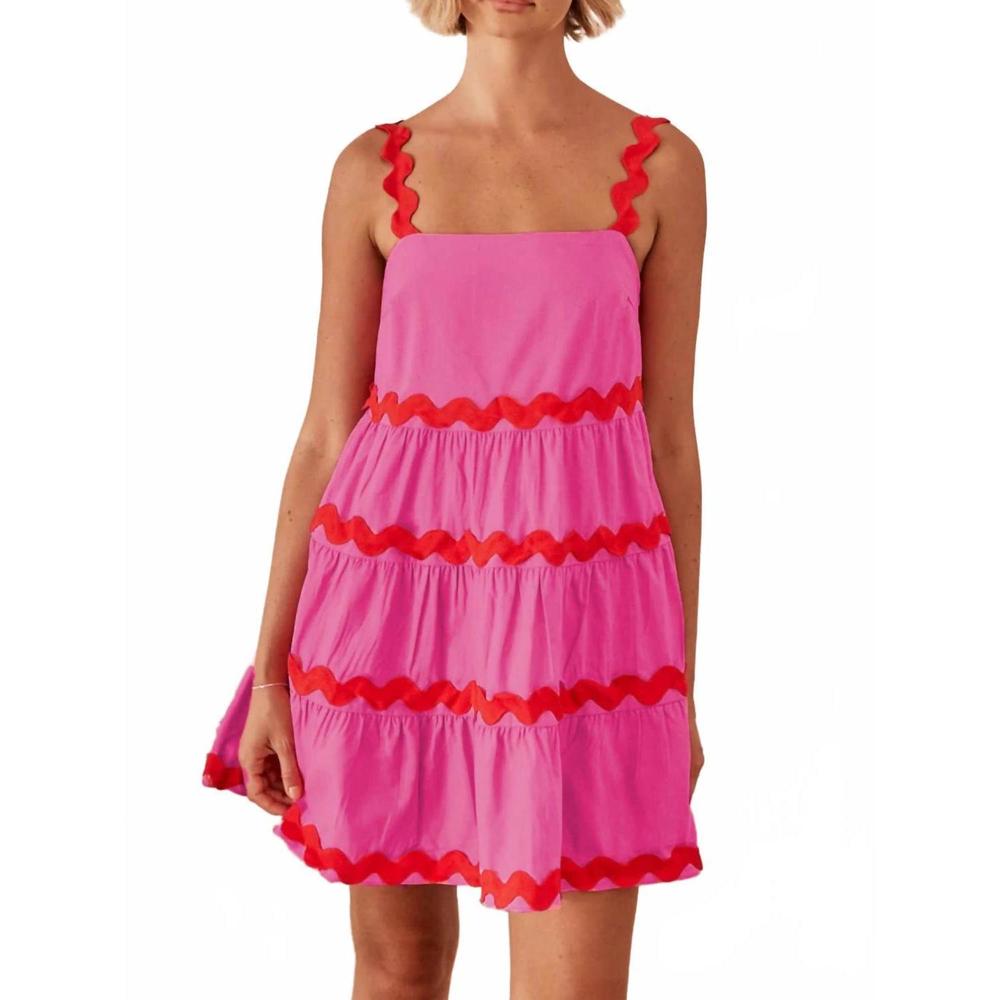 NEW BECOMING JUNE ric rac trim square neck dress in pink